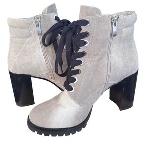 Paige Nicole In Taupe tie dye Canvas Lace Up Ankle  Block Heel Booties Sz 10 EUC